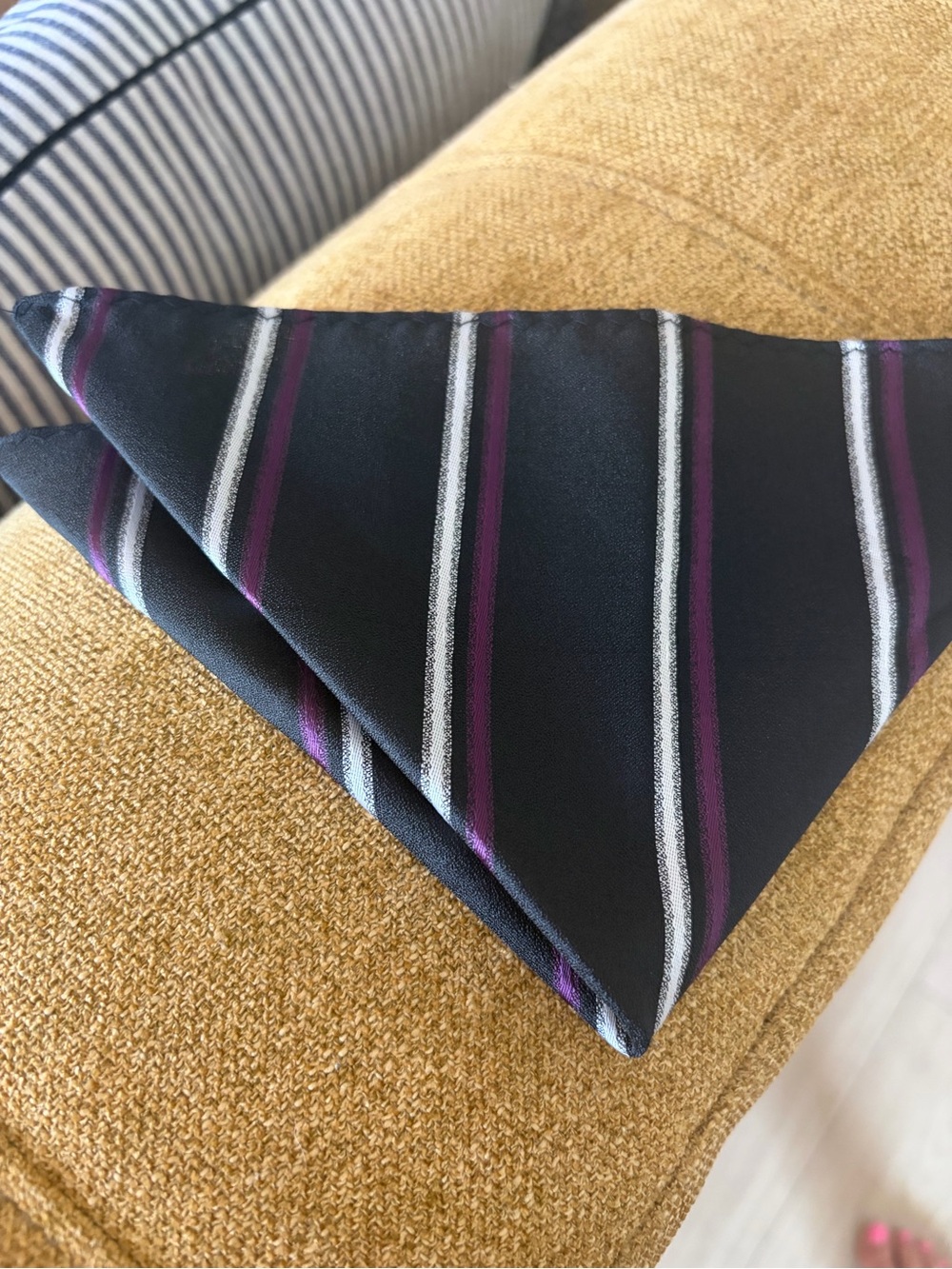 Men's Handmade Black Striped Pocket Square - Classic Formal Accent